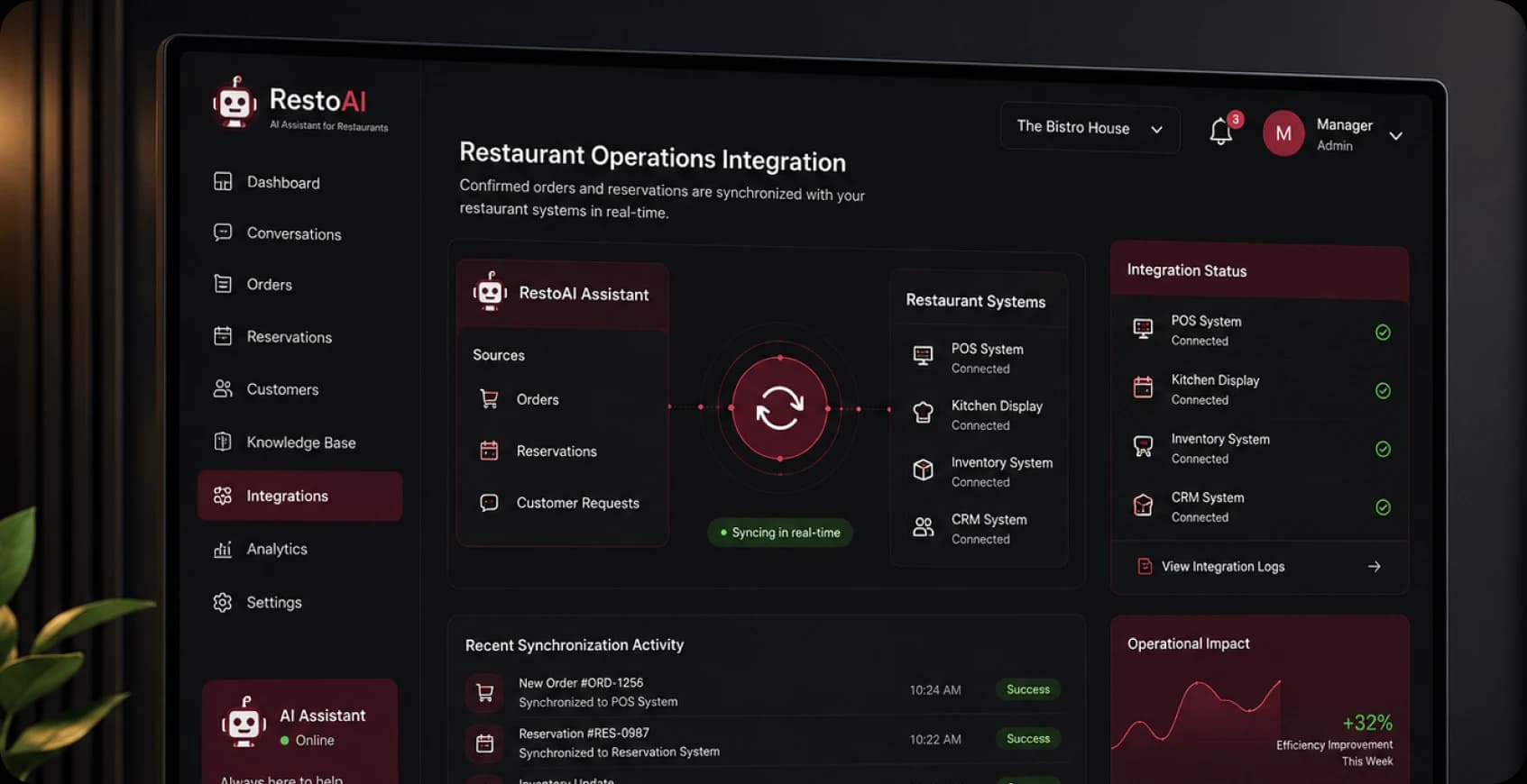 POS and restaurant system integration for confirmed orders and bookings