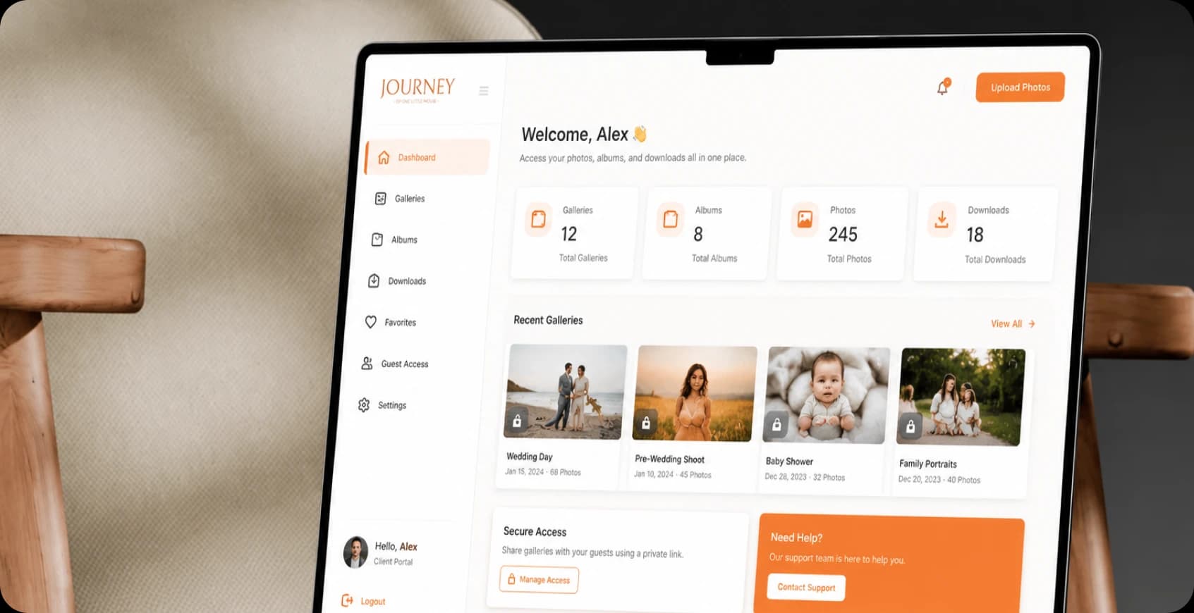 Secure client portal for Photography gallery sharing and downloads