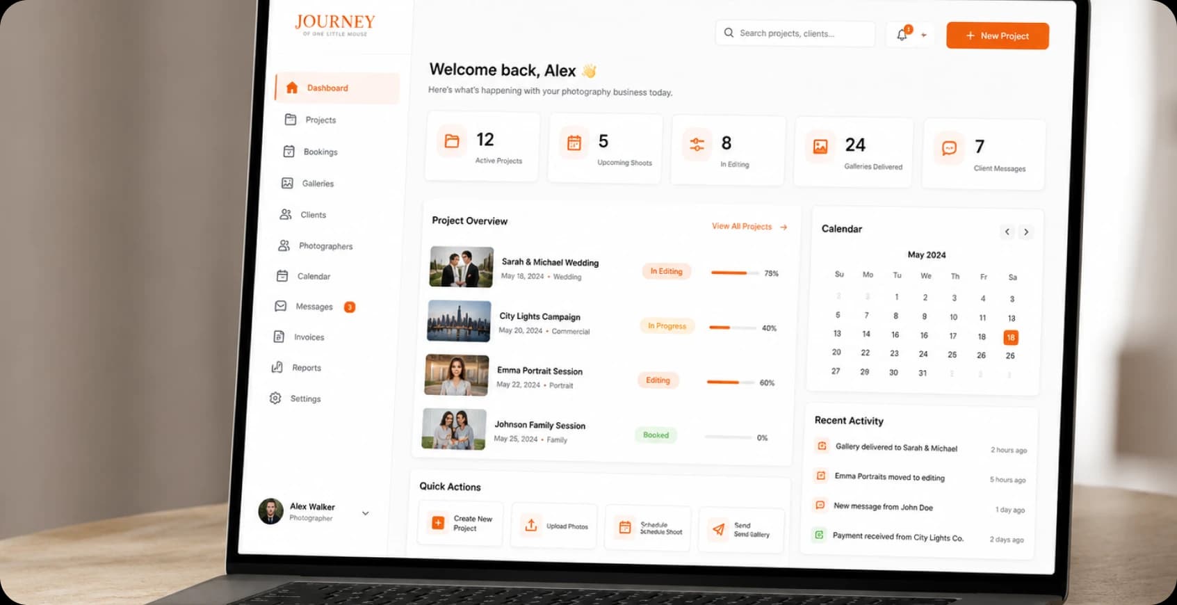 Photographer dashboard for project timeline and gallery progress tracking