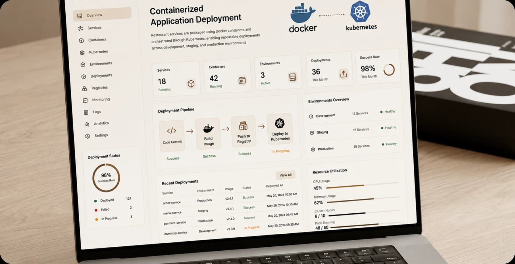 Docker and Kubernetes deployment for restaurant services