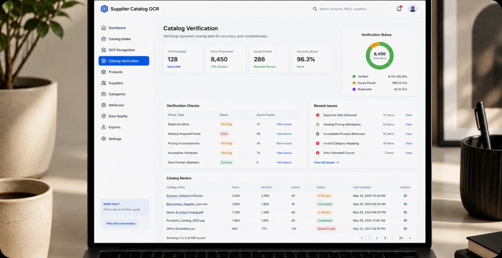 Catalog verification for SKUs and product attributes