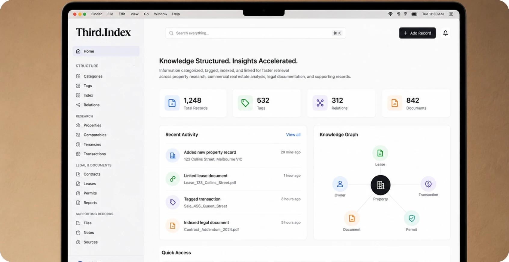 Structuring Real Estate knowledge with tags and indexes
