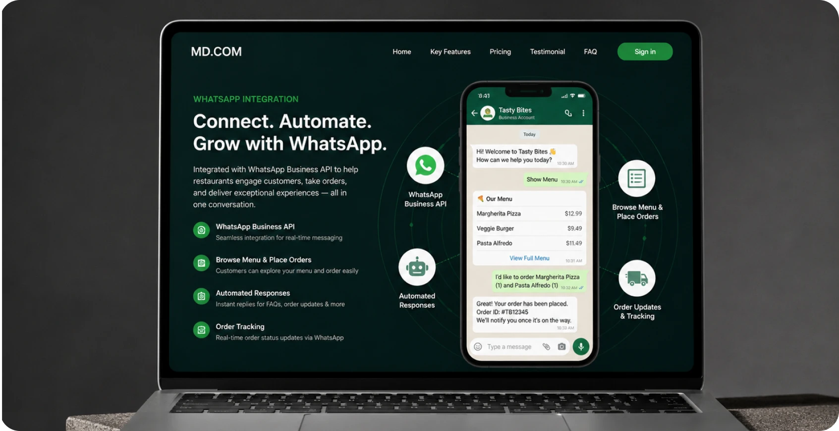 WhatsApp Business API integration for restaurant menu ordering